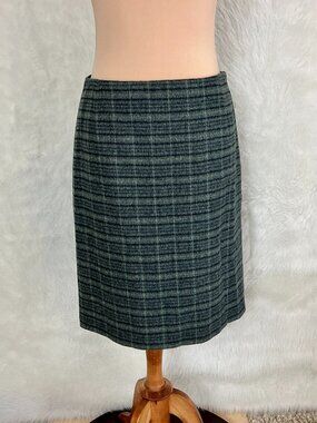 Prada Vintage 90s 00s Wool Alpaca Gray Black Green Straight Skirt EU 42 US 6